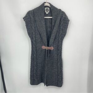Glen Loch Sz M Sleeveless gray Marl Cardigan Long Chunky Knit 100% Wool buckle